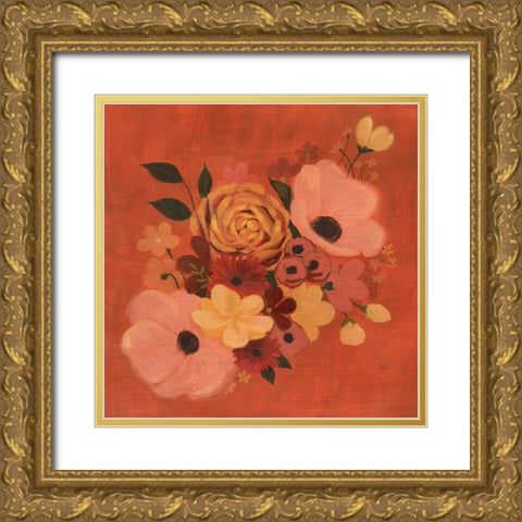 Burnt Orange Bouquet II Gold Ornate Wood Framed Art Print with Double Matting by Popp, Grace