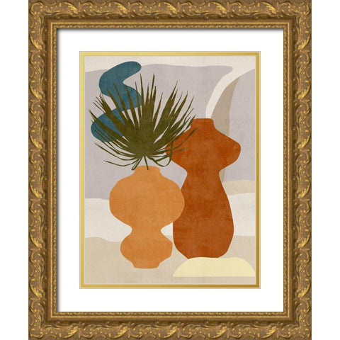 Decorated Vases I Gold Ornate Wood Framed Art Print with Double Matting by Wang, Melissa