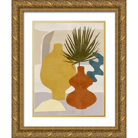 Decorated Vases II Gold Ornate Wood Framed Art Print with Double Matting by Wang, Melissa