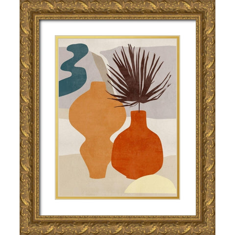 Decorated Vases III Gold Ornate Wood Framed Art Print with Double Matting by Wang, Melissa
