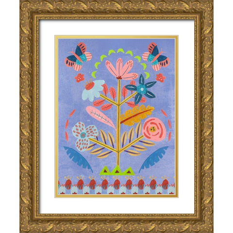 Embroidered Garden II Gold Ornate Wood Framed Art Print with Double Matting by Wang, Melissa