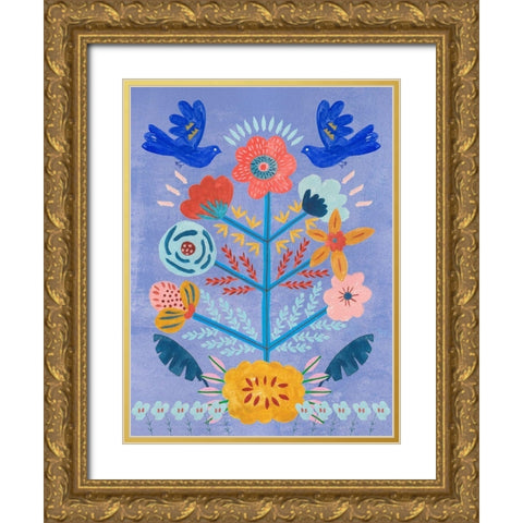 Embroidered Garden III Gold Ornate Wood Framed Art Print with Double Matting by Wang, Melissa