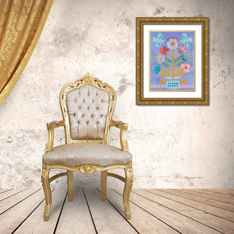 Embroidered Garden IV Gold Ornate Wood Framed Art Print with Double Matting by Wang, Melissa