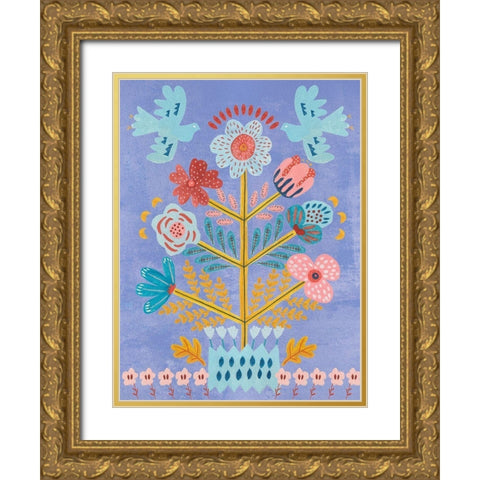 Embroidered Garden IV Gold Ornate Wood Framed Art Print with Double Matting by Wang, Melissa