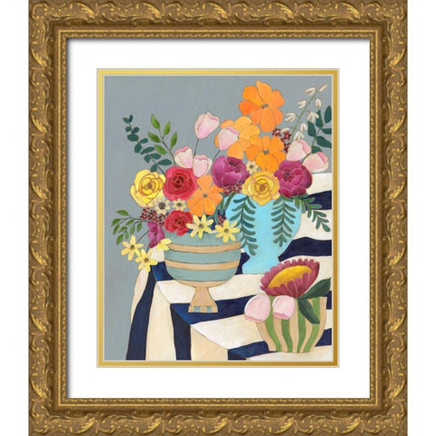 Striped Tablecloth I Gold Ornate Wood Framed Art Print with Double Matting by Moore, Regina
