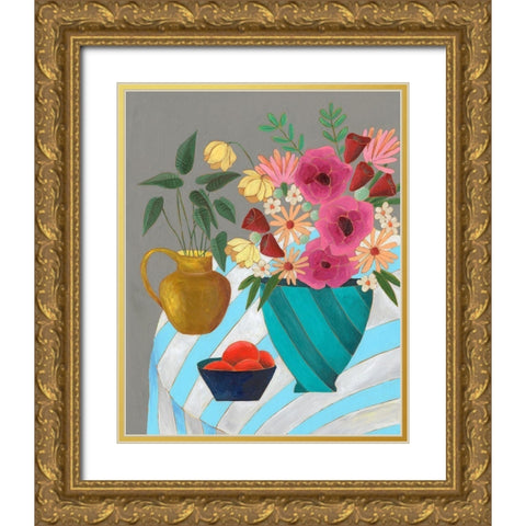 Striped Tablecloth II Gold Ornate Wood Framed Art Print with Double Matting by Moore, Regina