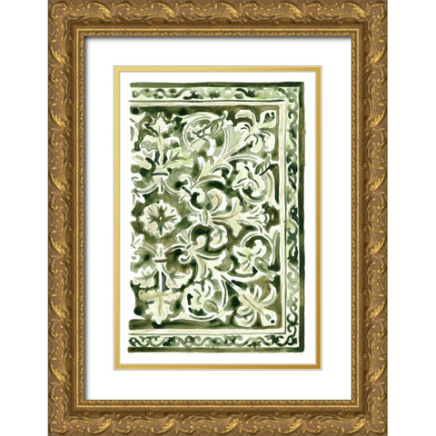 Sage Panel Motif IV Gold Ornate Wood Framed Art Print with Double Matting by Vess, June Erica