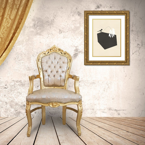Steel Sequin with Bird I Gold Ornate Wood Framed Art Print with Double Matting by Green, Jacob