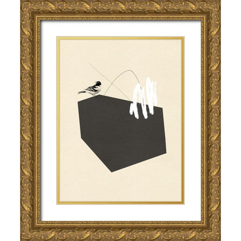 Steel Sequin with Bird I Gold Ornate Wood Framed Art Print with Double Matting by Green, Jacob