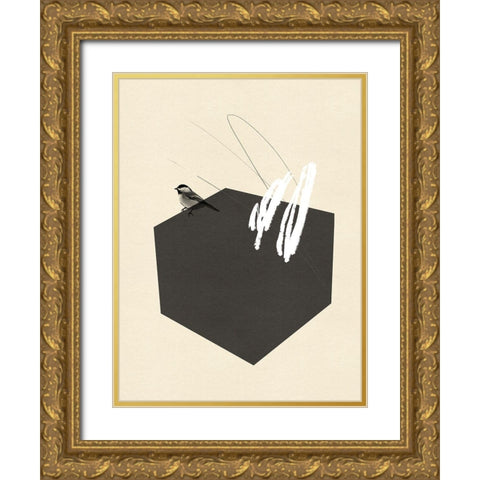 Steel Sequin with Bird II Gold Ornate Wood Framed Art Print with Double Matting by Green, Jacob