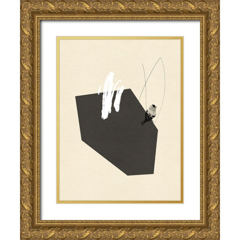 Steel Sequin with Bird IV Gold Ornate Wood Framed Art Print with Double Matting by Green, Jacob