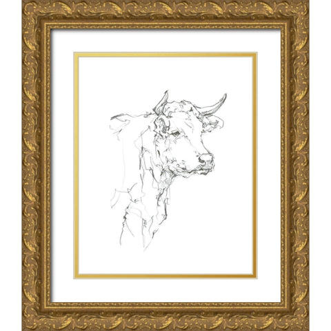 Bovine Quick Study I Gold Ornate Wood Framed Art Print with Double Matting by Harper, Ethan