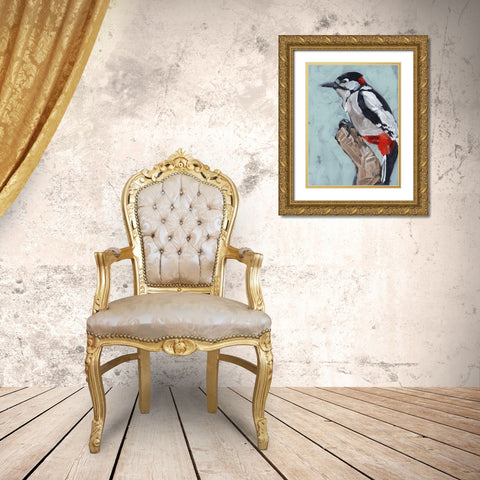 Woodpecker Paintstrokes I Gold Ornate Wood Framed Art Print with Double Matting by Parker, Jennifer Paxton