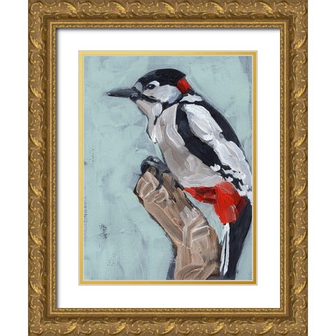 Woodpecker Paintstrokes I Gold Ornate Wood Framed Art Print with Double Matting by Parker, Jennifer Paxton