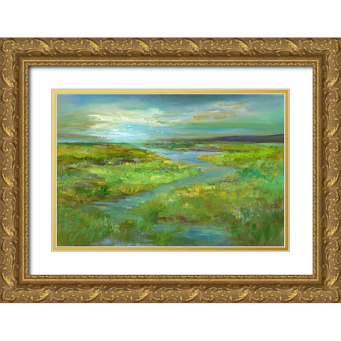 Wetlands in Spring Gold Ornate Wood Framed Art Print with Double Matting by Finch, Sheila