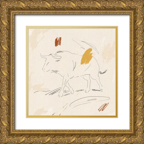 Big Bull II Gold Ornate Wood Framed Art Print with Double Matting by Green, Jacob