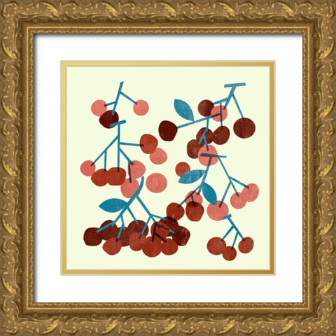 Sweet Cherries II Gold Ornate Wood Framed Art Print with Double Matting by Wang, Melissa