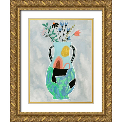 Collage Vase I Gold Ornate Wood Framed Art Print with Double Matting by Wang, Melissa