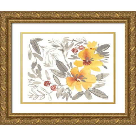 Golden Flower Composition II Gold Ornate Wood Framed Art Print with Double Matting by Goldberger, Jennifer