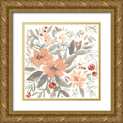 Peach and Rust Blooms I Gold Ornate Wood Framed Art Print with Double Matting by Goldberger, Jennifer