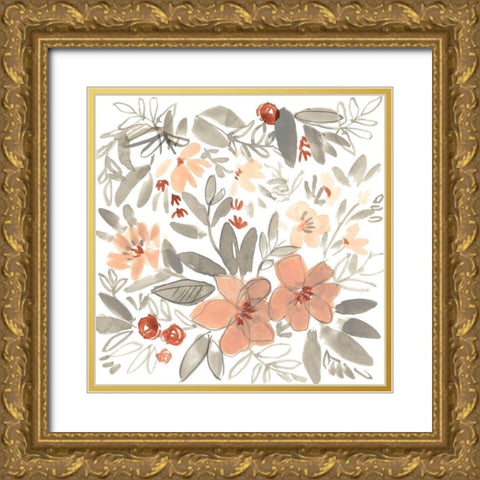 Peach and Rust Blooms II Gold Ornate Wood Framed Art Print with Double Matting by Goldberger, Jennifer