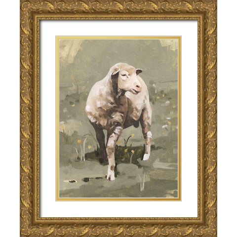 Spring Sheep I Gold Ornate Wood Framed Art Print with Double Matting by Caroline, Emma