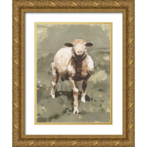 Spring Sheep II Gold Ornate Wood Framed Art Print with Double Matting by Caroline, Emma