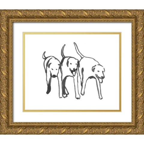 Dogs on a Jog I Gold Ornate Wood Framed Art Print with Double Matting by Caroline, Emma