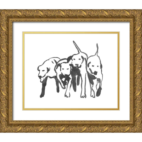 Dogs on a Jog II Gold Ornate Wood Framed Art Print with Double Matting by Caroline, Emma