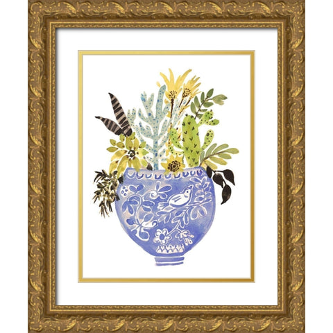 Painted Vase of Flowers I Gold Ornate Wood Framed Art Print with Double Matting by Fields, Karen