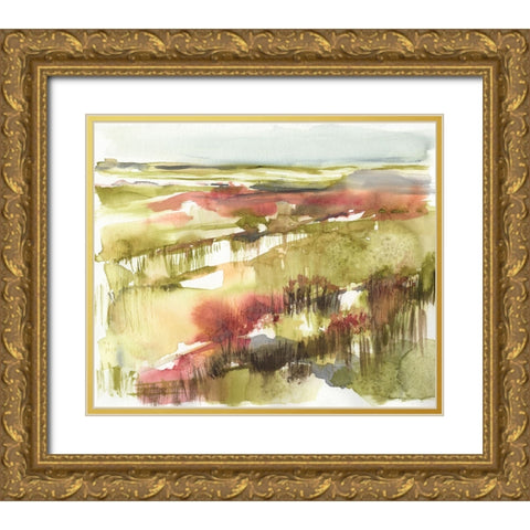 Burgundy Flower Horizon I Gold Ornate Wood Framed Art Print with Double Matting by Goldberger, Jennifer