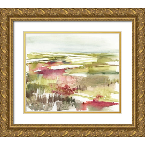 Burgundy Flower Horizon II Gold Ornate Wood Framed Art Print with Double Matting by Goldberger, Jennifer