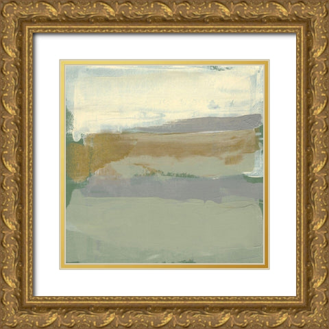 Sage and Gold Swipe I Gold Ornate Wood Framed Art Print with Double Matting by Goldberger, Jennifer