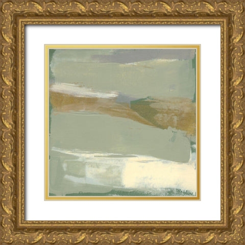 Sage and Gold Swipe III Gold Ornate Wood Framed Art Print with Double Matting by Goldberger, Jennifer