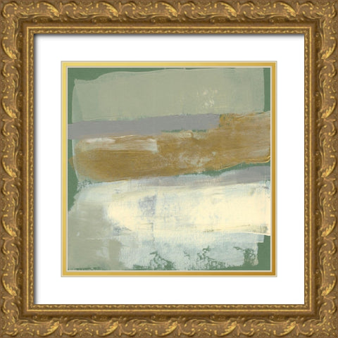 Sage and Gold Swipe IV Gold Ornate Wood Framed Art Print with Double Matting by Goldberger, Jennifer