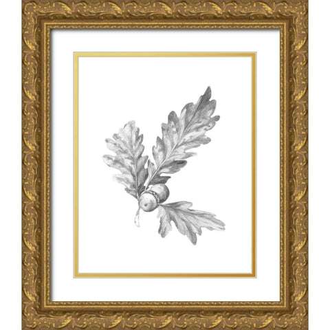 Oak Leaf Pencil Sketch I Gold Ornate Wood Framed Art Print with Double Matting by Caroline, Emma