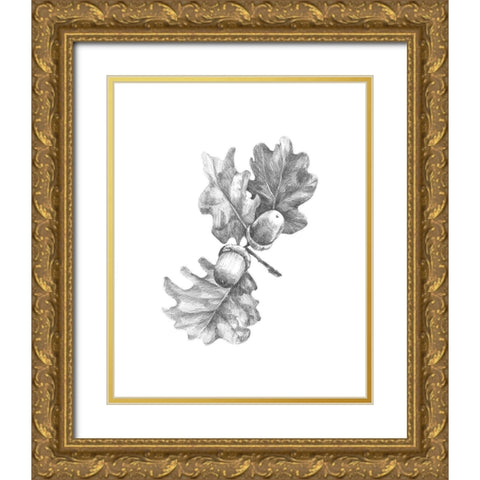 Oak Leaf Pencil Sketch II Gold Ornate Wood Framed Art Print with Double Matting by Caroline, Emma