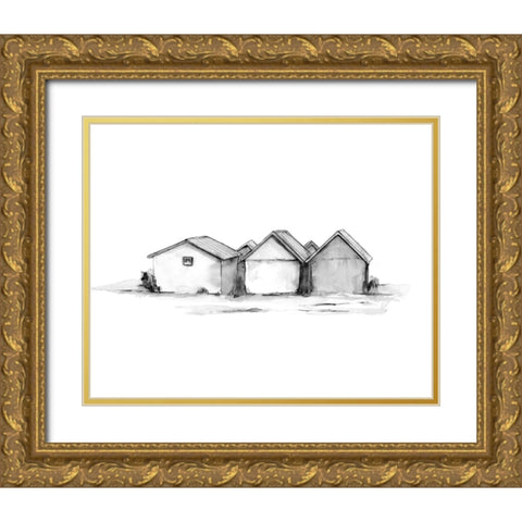 Fishing Huts I Gold Ornate Wood Framed Art Print with Double Matting by Caroline, Emma