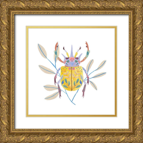 Floral Beetles I Gold Ornate Wood Framed Art Print with Double Matting by Wang, Melissa