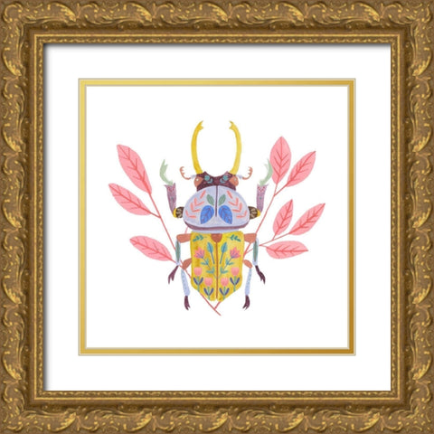 Floral Beetles II Gold Ornate Wood Framed Art Print with Double Matting by Wang, Melissa
