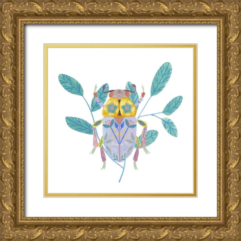 Floral Beetles III Gold Ornate Wood Framed Art Print with Double Matting by Wang, Melissa