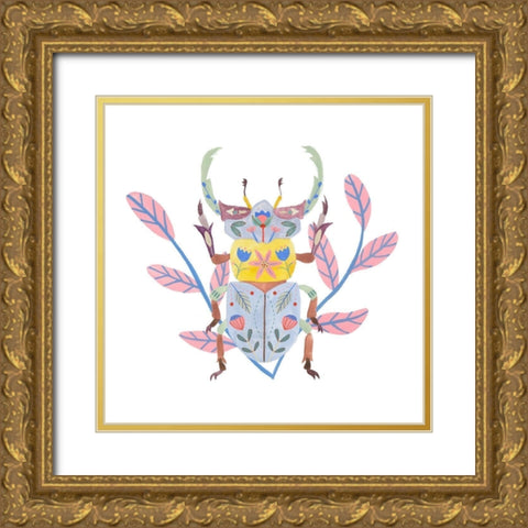 Floral Beetles IV Gold Ornate Wood Framed Art Print with Double Matting by Wang, Melissa