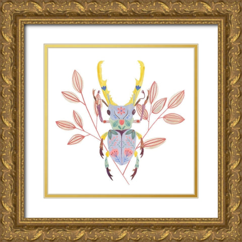 Floral Beetles V Gold Ornate Wood Framed Art Print with Double Matting by Wang, Melissa