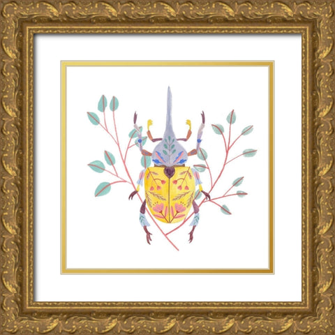 Floral Beetles VI Gold Ornate Wood Framed Art Print with Double Matting by Wang, Melissa