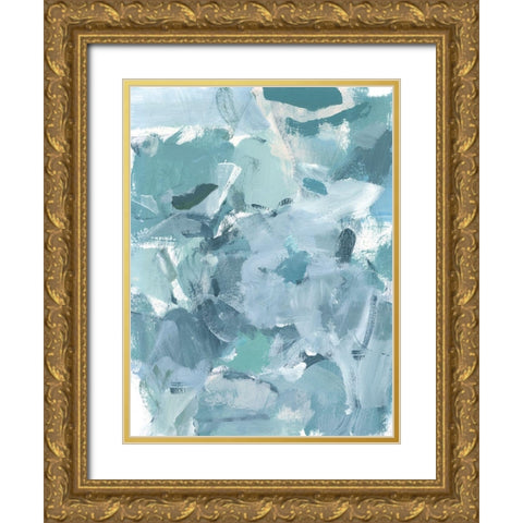 Soft Teal I Gold Ornate Wood Framed Art Print with Double Matting by Long, Christina