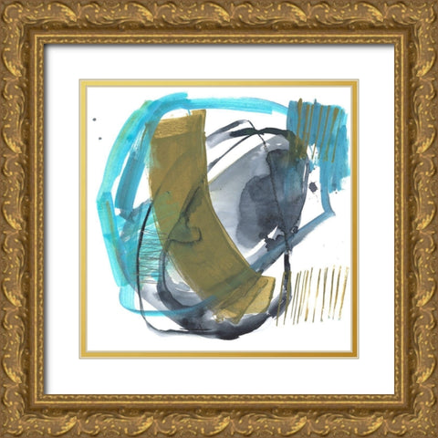 Olive and Blue Gesture I Gold Ornate Wood Framed Art Print with Double Matting by Goldberger, Jennifer