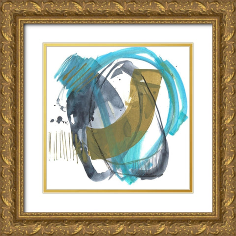 Olive and Blue Gesture II Gold Ornate Wood Framed Art Print with Double Matting by Goldberger, Jennifer