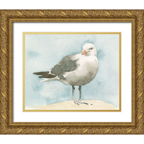 Simple Seagull I Gold Ornate Wood Framed Art Print with Double Matting by Caroline, Emma