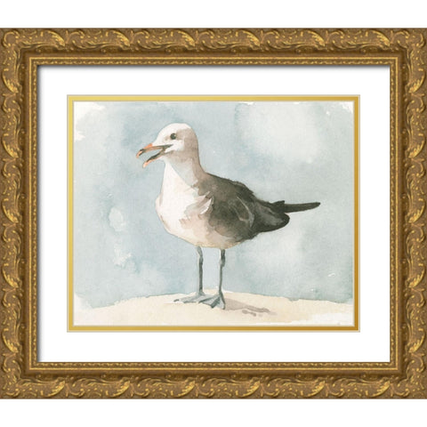 Simple Seagull II Gold Ornate Wood Framed Art Print with Double Matting by Caroline, Emma