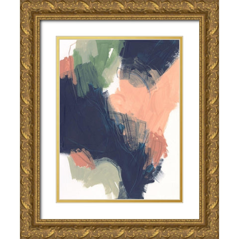 Indigo and Sienna Crescendo I Gold Ornate Wood Framed Art Print with Double Matting by Vess, June Erica